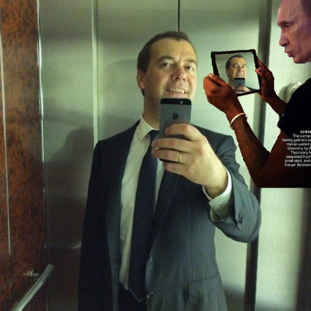 Медведев селфи с айфоном в лифте на Инстаграм - новые жабы.