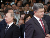 epa04242873 Ukraine's President-elect Petro Poroshenko (R), walks past Russian President Vladimir Putin during the commemoration of the 70th anniversary of the D-Day in Ouistreham, France, 06 June 2014. More than 75,000 British Canadian and other Commonwealth Troops Landed on the beaches of Normandy on 06 June 1944 alongside the United States and the Free French, in an Allied invasion of more than 130,000. Another 7,900 British troops were landed by Air.The invasion established a crucial second front in the Liberation of Europe from Nazi occupation, ultimately leading to victory for Allied Forces in 1945.  EPA/CHRISTOPHE ENA / POOL MAXPPP OUT